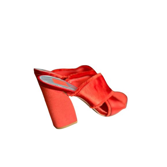 Dolce Vita Red-Orange Satin Fringe Trim Mule, Block Heel, Women's 10 - Picture 2 of 8